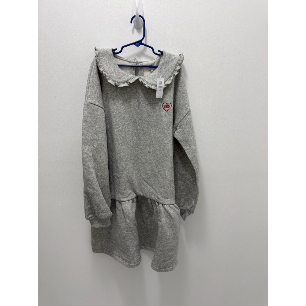 Gap Kids Girls XXL 14-16 Gray Fleece Ruffle Collar Heart Sweatshirt Dress